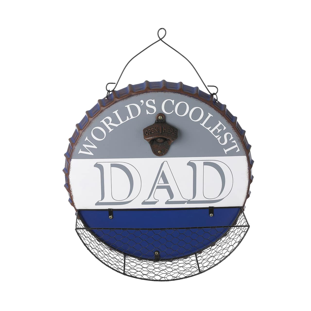Glitzhome® 13" Father's Day Metal Bottle Cap Bottle Opener Wall Sign & Organizer